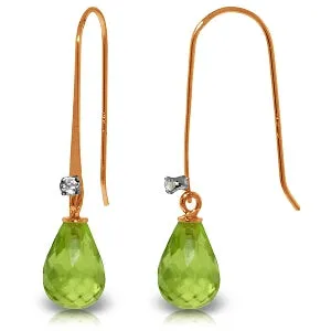 14K Solid Rose Gold Fish Hook Earrings w/ Diamond & Peridot