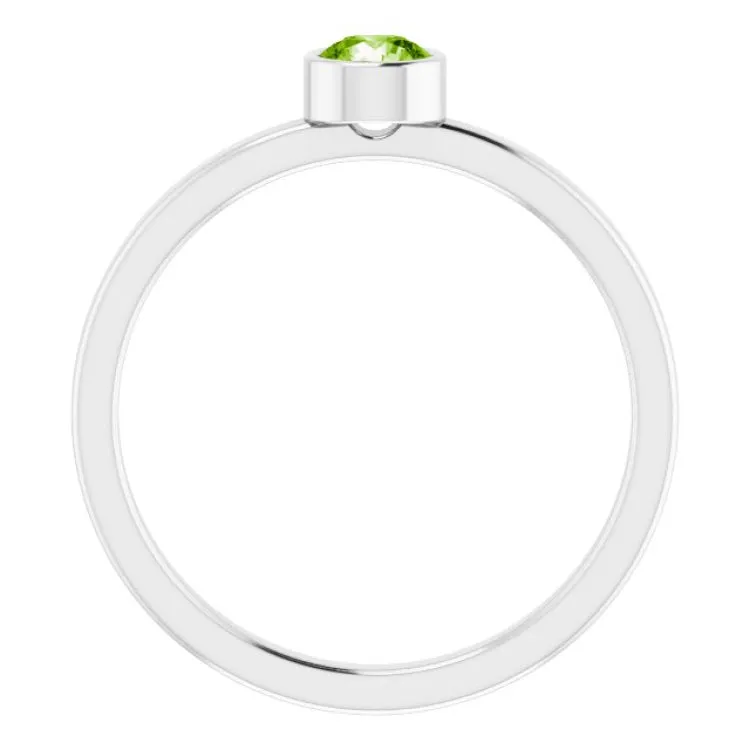 14K White 4 mm Natural Peridot Ring