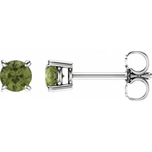 14K White 4 mm Natural Peridot Stud Earrings