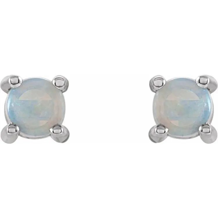 14K White 4 mm Natural White Opal Earrings