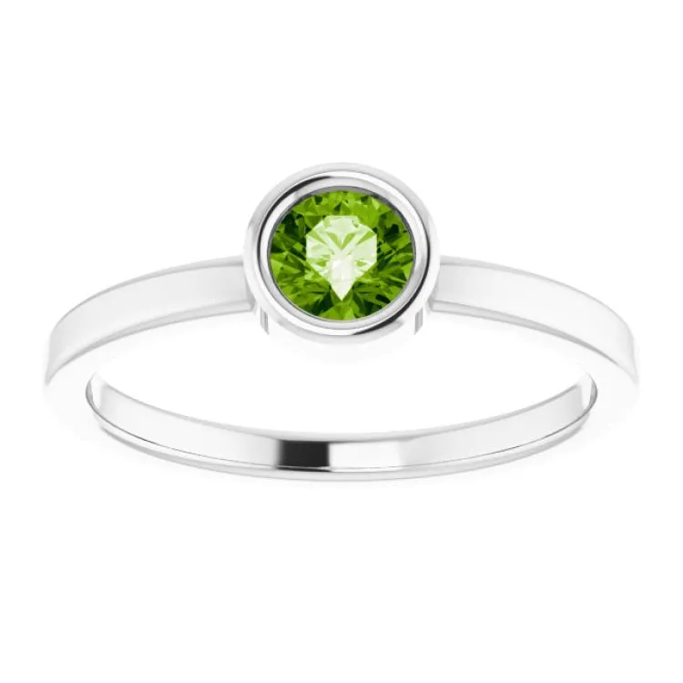 14K White 4.5 mm Natural Peridot Ring