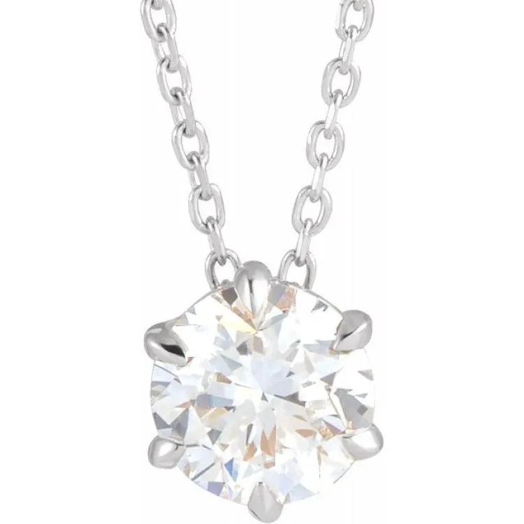 14K White 7/8 CT Lab-Grown Diamond Solitaire 16-18" Necklace