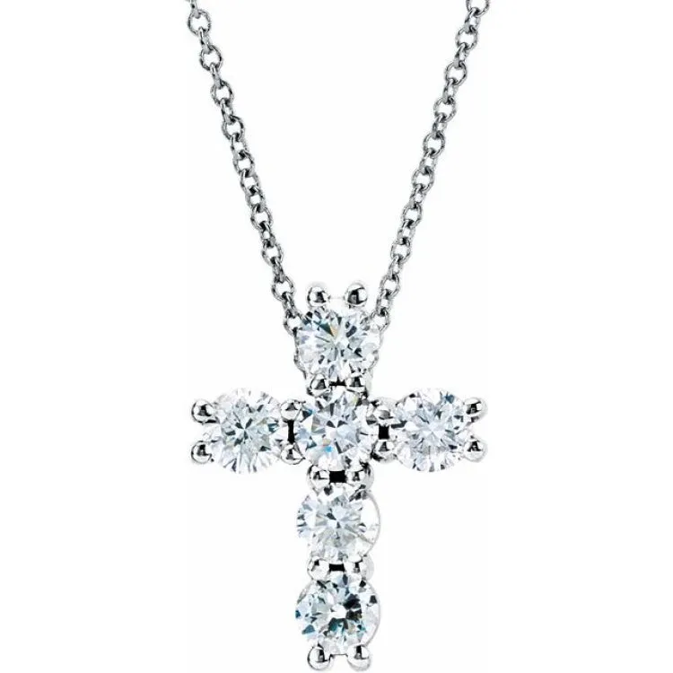 14K White 9/10 CTW Lab-Grown Diamond Cross 18" Necklace