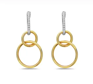 14k White & Yellow Gold Interlocking Link Hoop Dangle Earrings w/ Diamonds (I8422)