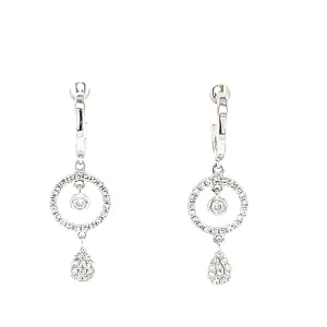 14k White Gold Circle Dangle Earrings (I4012)