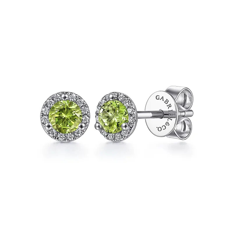 14K White Gold Diamond and Peridot Stud Earrings