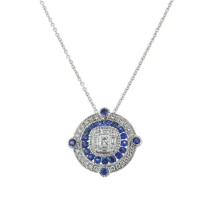 14K White Gold Diamond and Sapphire Necklace