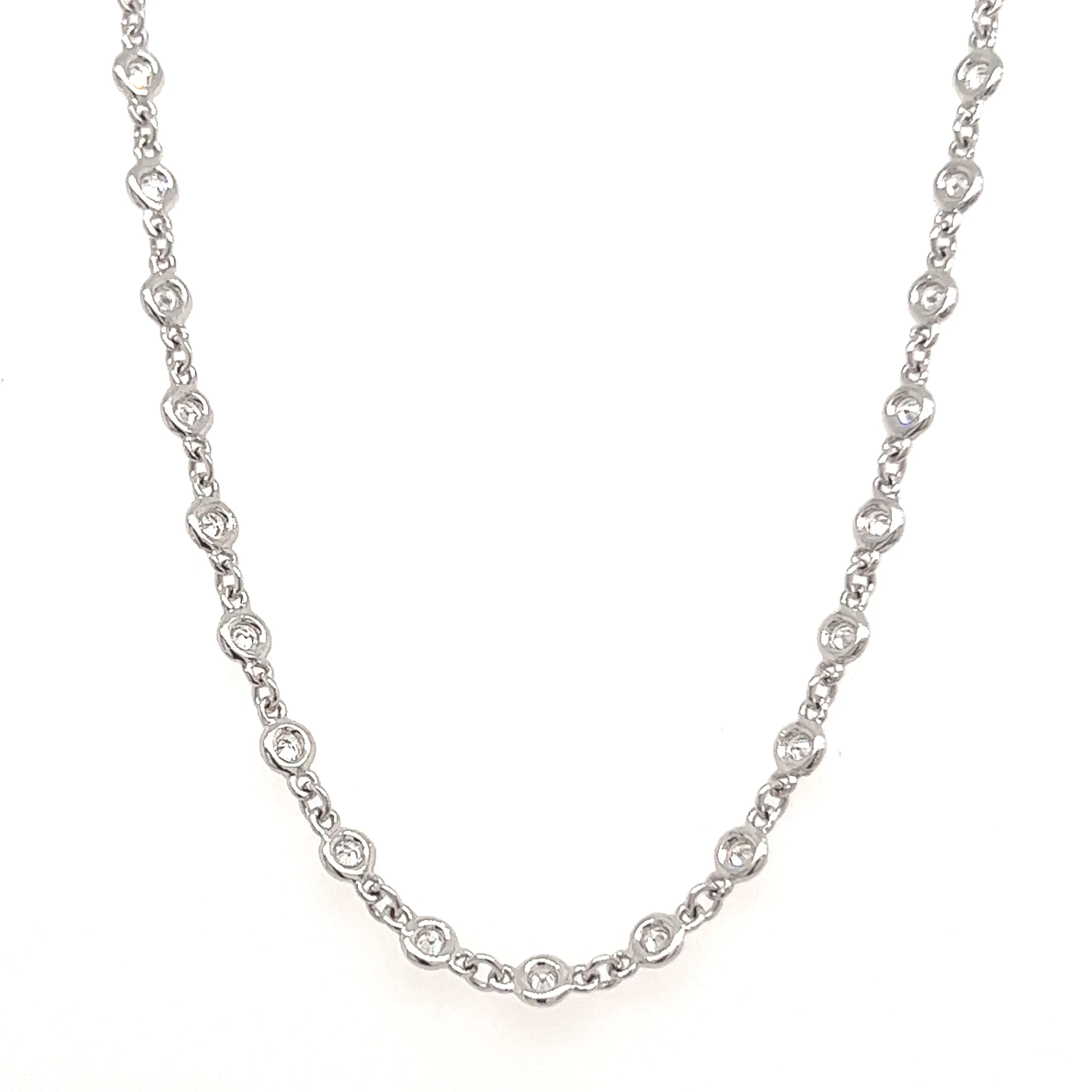 14K White Gold Diamond Station Necklace