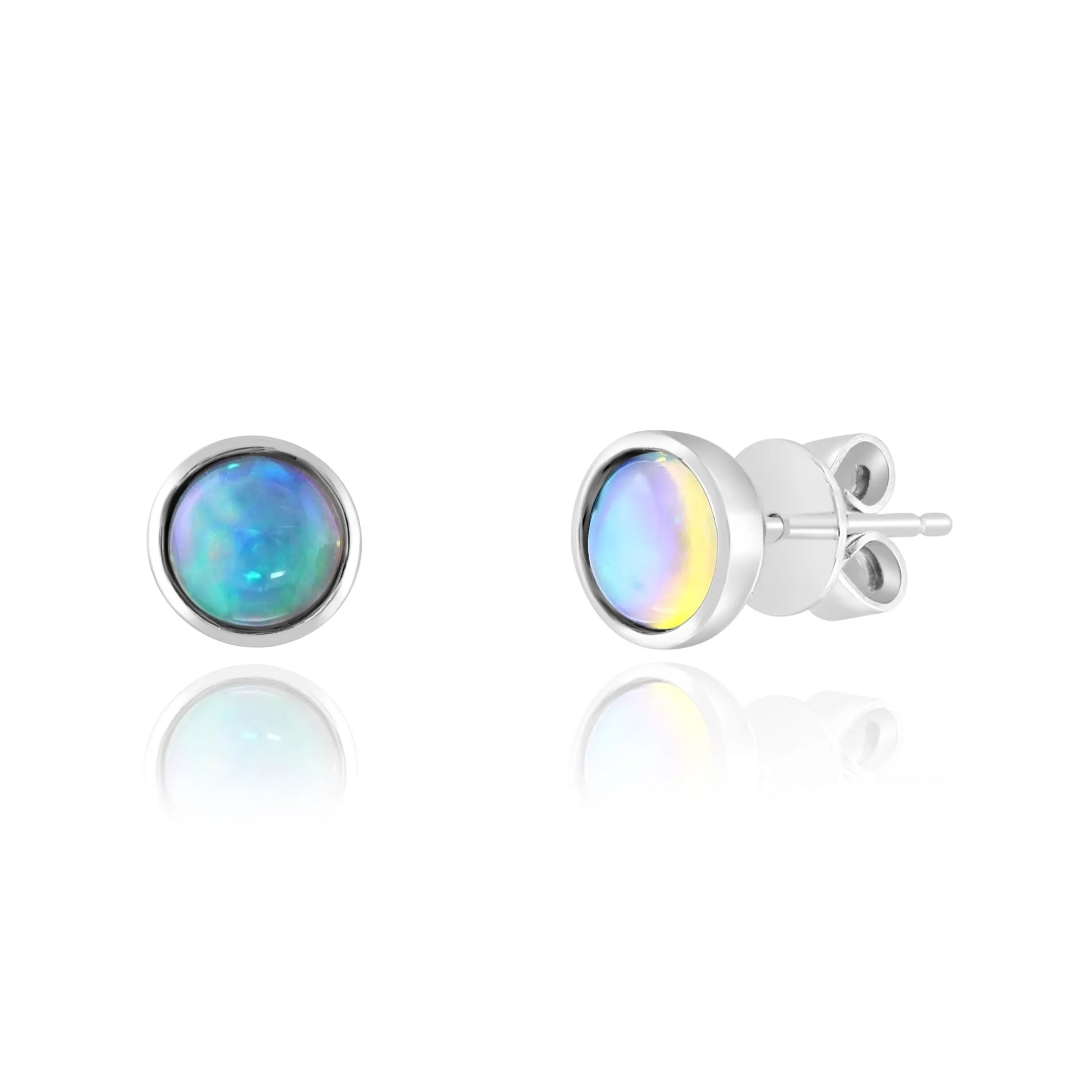 14K White Gold Opal Stud Earrings