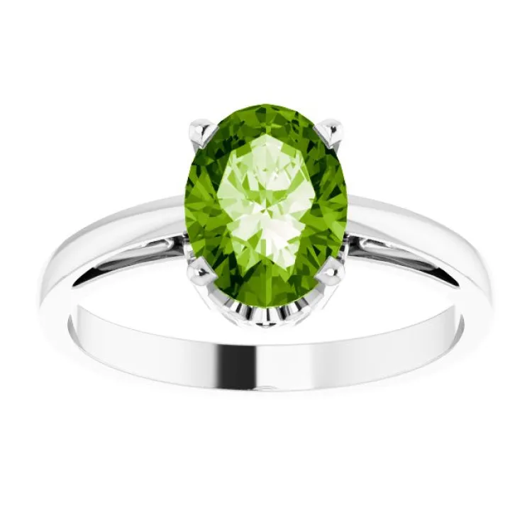 14K White Natural Peridot Ring