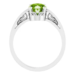 14K White Natural Peridot Ring