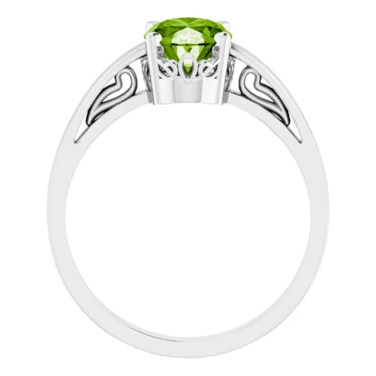 14K White Natural Peridot Ring