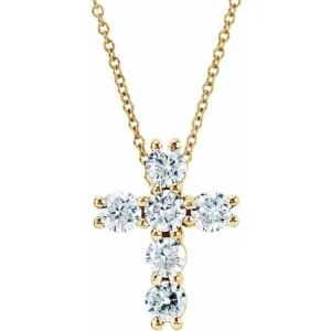 14K Yellow 1 1/6 CTW Natural Diamond Cross 18" Necklace