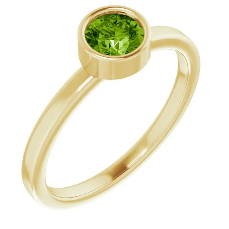 14K Yellow 5 mm Natural Peridot Ring