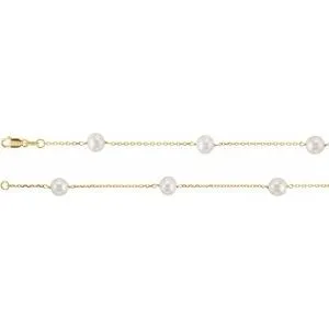 14K Yellow Cultured White Freshwater Pearl 12-Station 16" Necklace