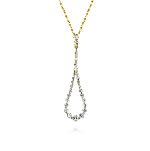 14K Yellow Gold Diamond Pendant Teardrop Necklace