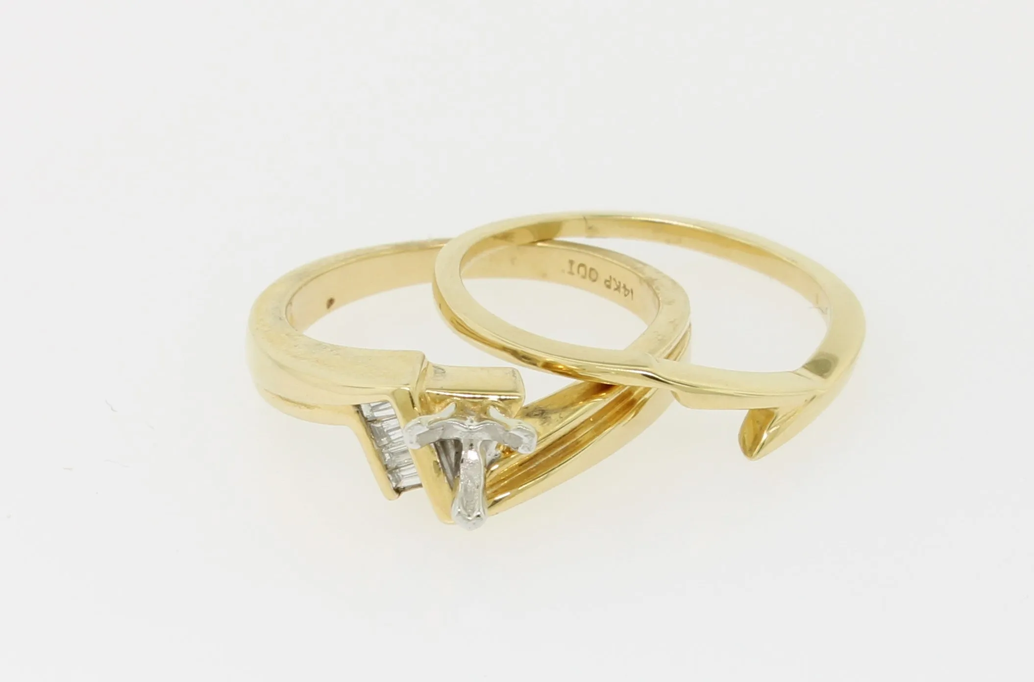 14k Yellow Gold Diamond Wedding Set Complimentary Mounting Size 7