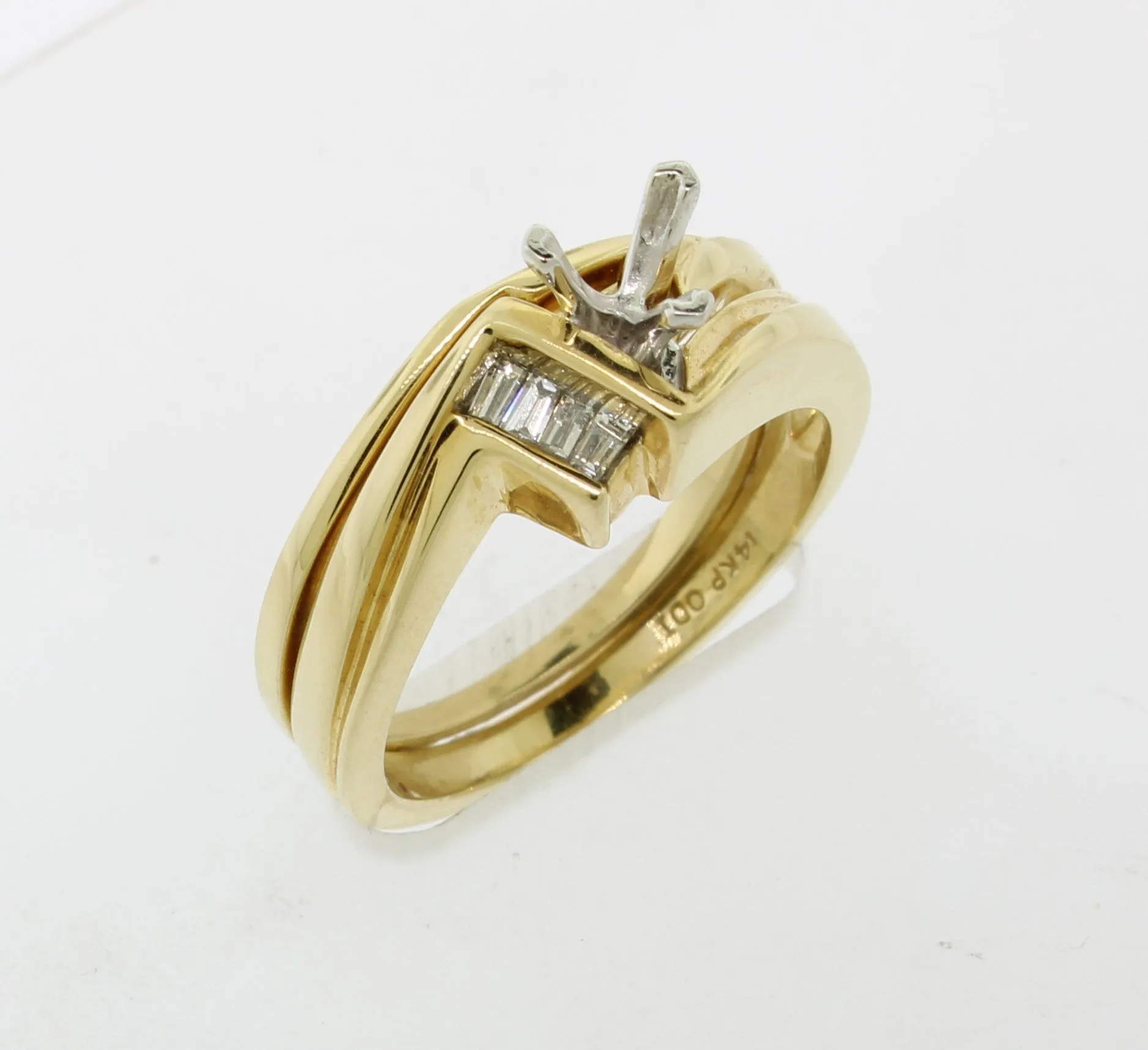 14k Yellow Gold Diamond Wedding Set Complimentary Mounting Size 7