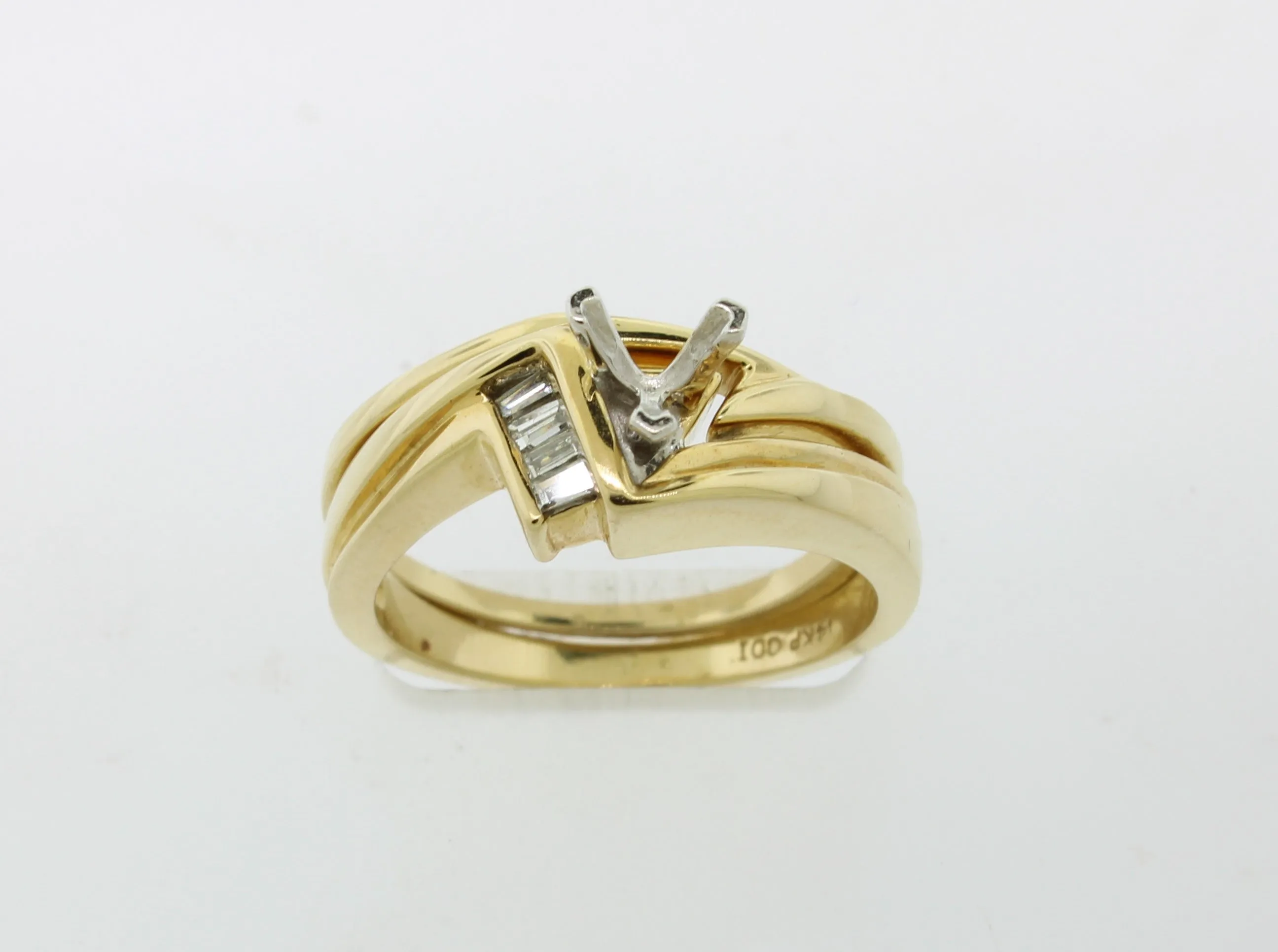 14k Yellow Gold Diamond Wedding Set Complimentary Mounting Size 7