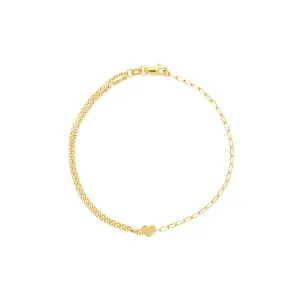 14K Yellow Gold Paper Clip   Double Rolo Heart Bracelet