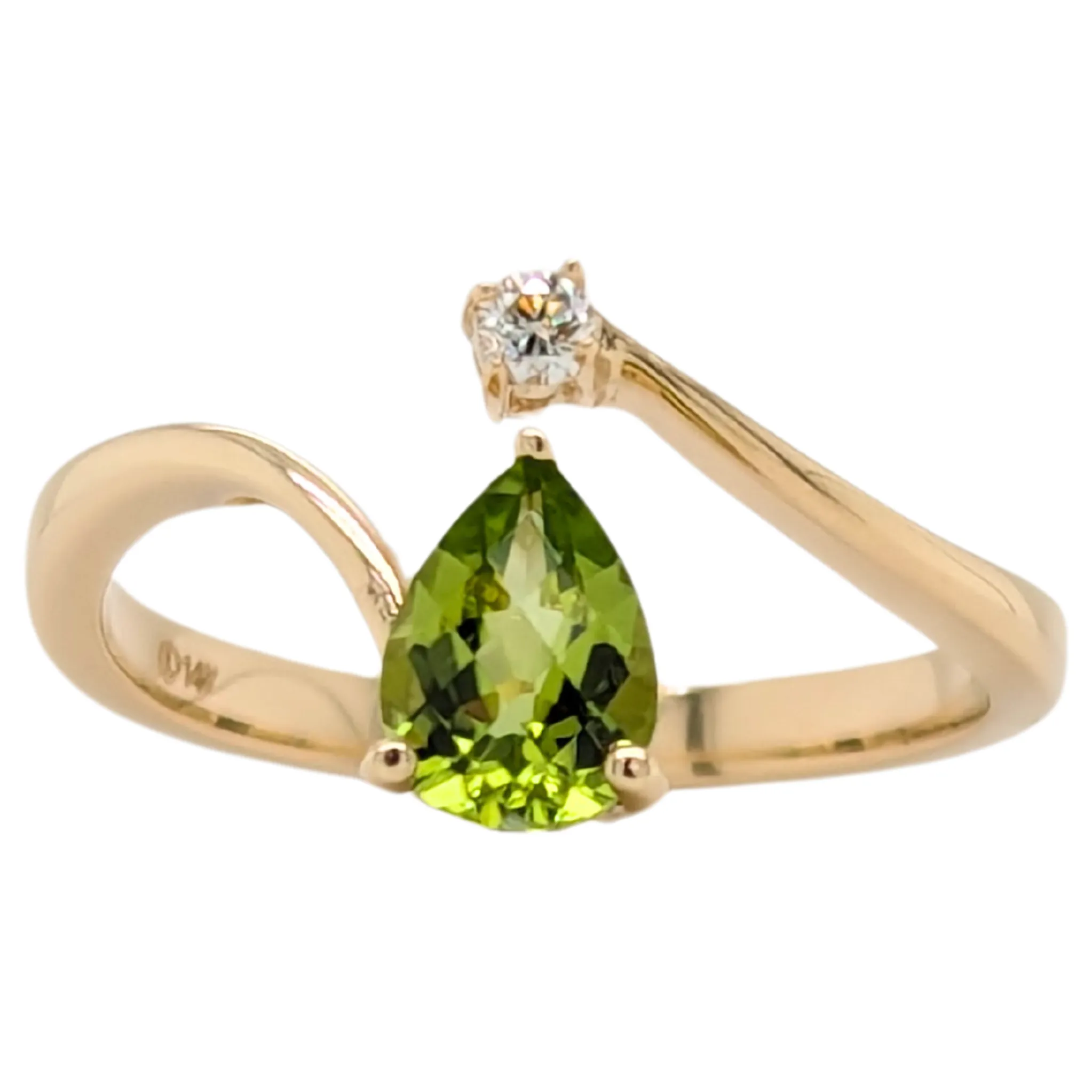 14K Yellow Gold Pear Shaped Peridot Open Shank Ring