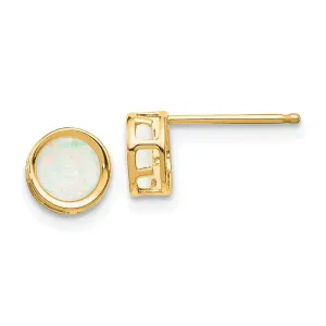 14k Yellow Gold Round Opal Birthstone Earrings