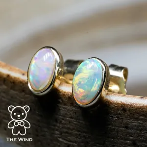 14K Yellow Gold Small Oval Australian Solid Opal Stud Earrings