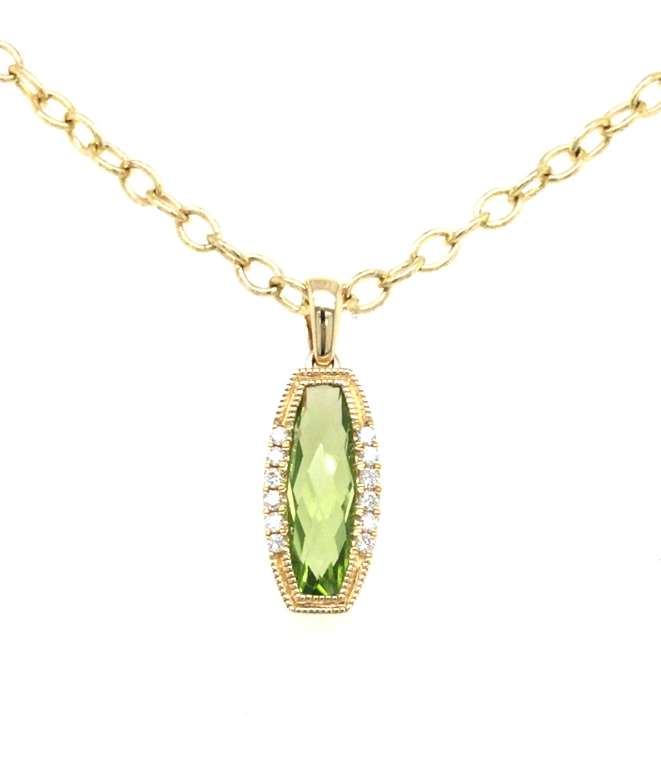 14K Yellow Peridot and Natural Diamond Pendant