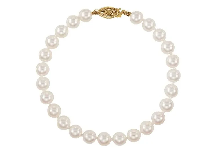 14KT 6 MM WHITE CULTURED AKOYA PEARL BRACELET