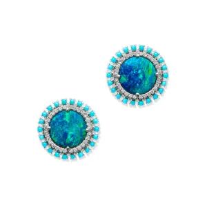 14KT White Gold Opal Turquoise Diamond Kai Stud Earrings