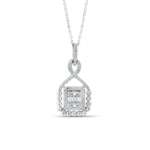 14KW 6TB0.10CT,55RD0.23CT SQUARE PENDANT WITH CHAI (118PN414468W14DI1)