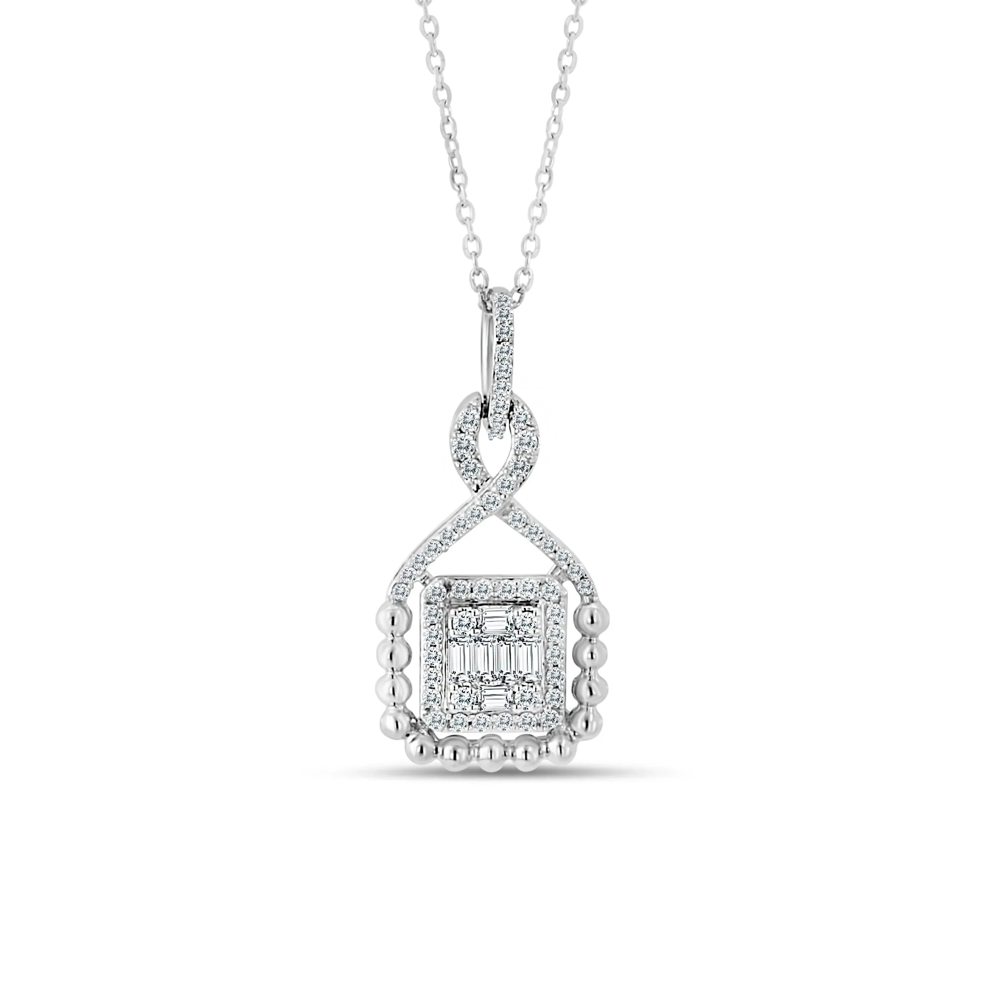 14KW 6TB0.10CT,55RD0.23CT SQUARE PENDANT WITH CHAI (118PN414468W14DI1)