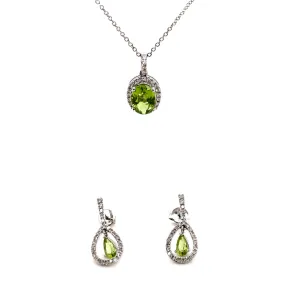 14KW Peridot & Diamond Fashion Earrings/Pendant Set