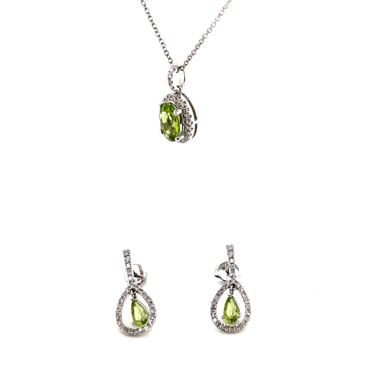 14KW Peridot & Diamond Fashion Earrings/Pendant Set