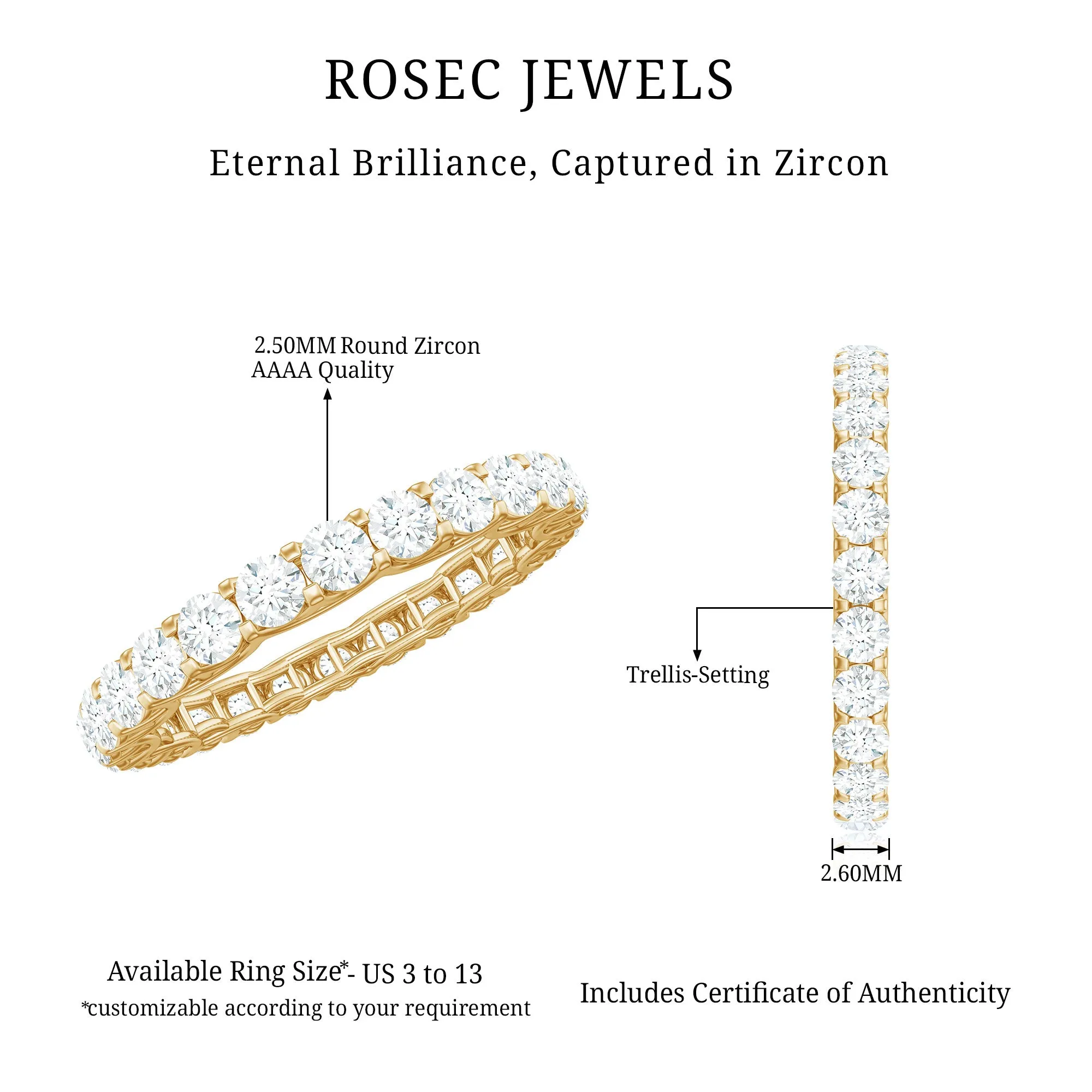 1.50 CT Certified Zircon Gold Full Eternity Ring