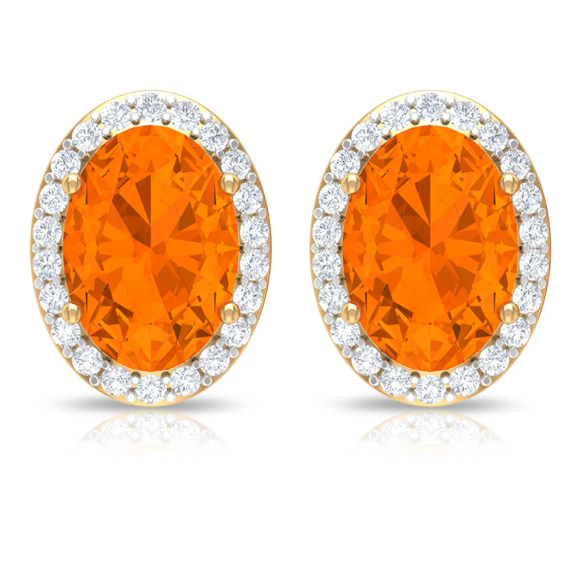 1.50 CT Oval Cut Fire Opal and Diamond Halo Stud Earrings