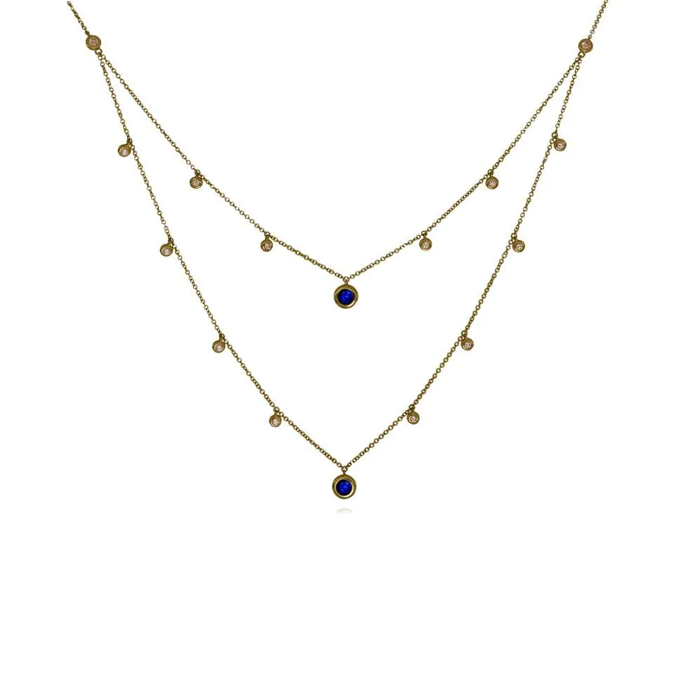 18ct Gold Blue Sapphire and Diamond Layered Necklace