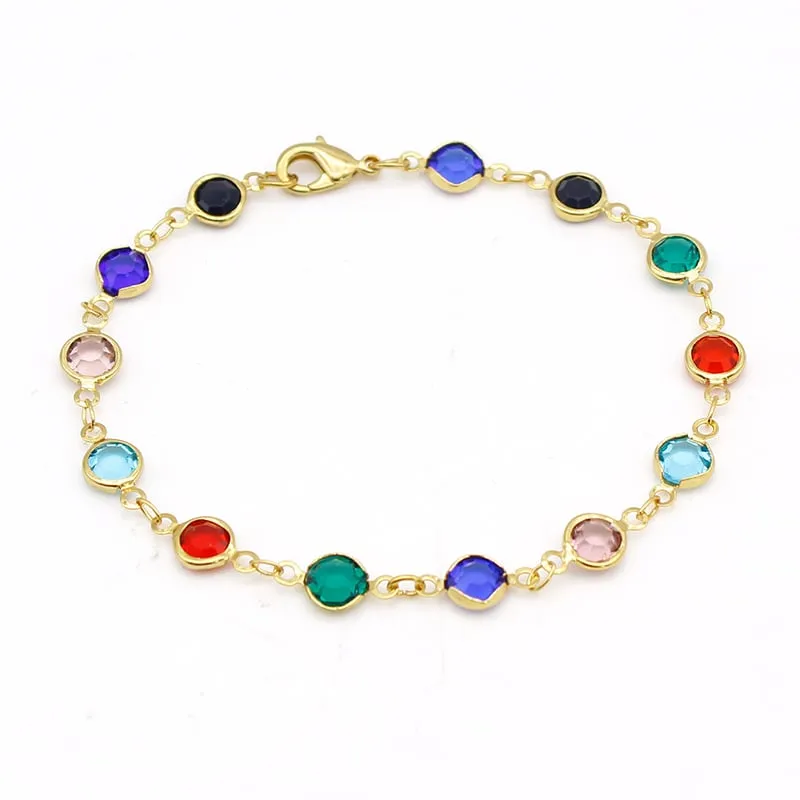 18K Gold Filled High Polish Finsh Gold and Multi Color Crystal Round Bracelet JJB01