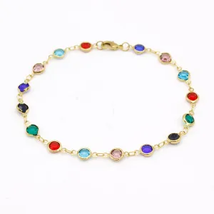 18K Gold Filled High Polish Finsh Gold and Multi Color Crystal Round Bracelet JJB01