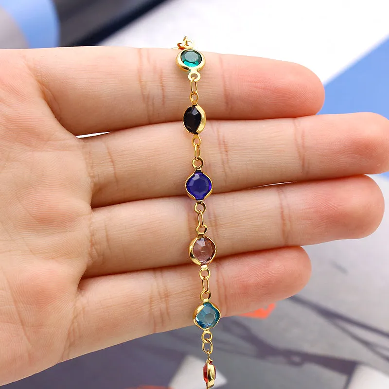 18K Gold Filled High Polish Finsh Gold and Multi Color Crystal Round Bracelet JJB01