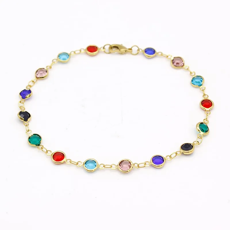 18K Gold Filled High Polish Finsh Gold and Multi Color Crystal Round Bracelet JJB01