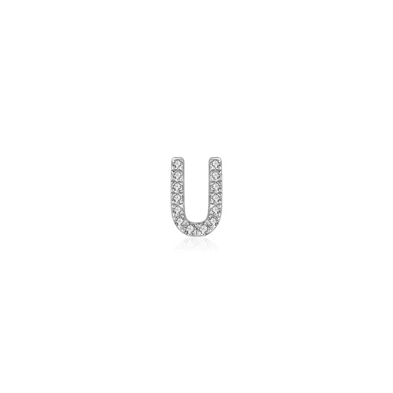 18k Gold Initial Letter "U" Diamond Pandent   Necklace