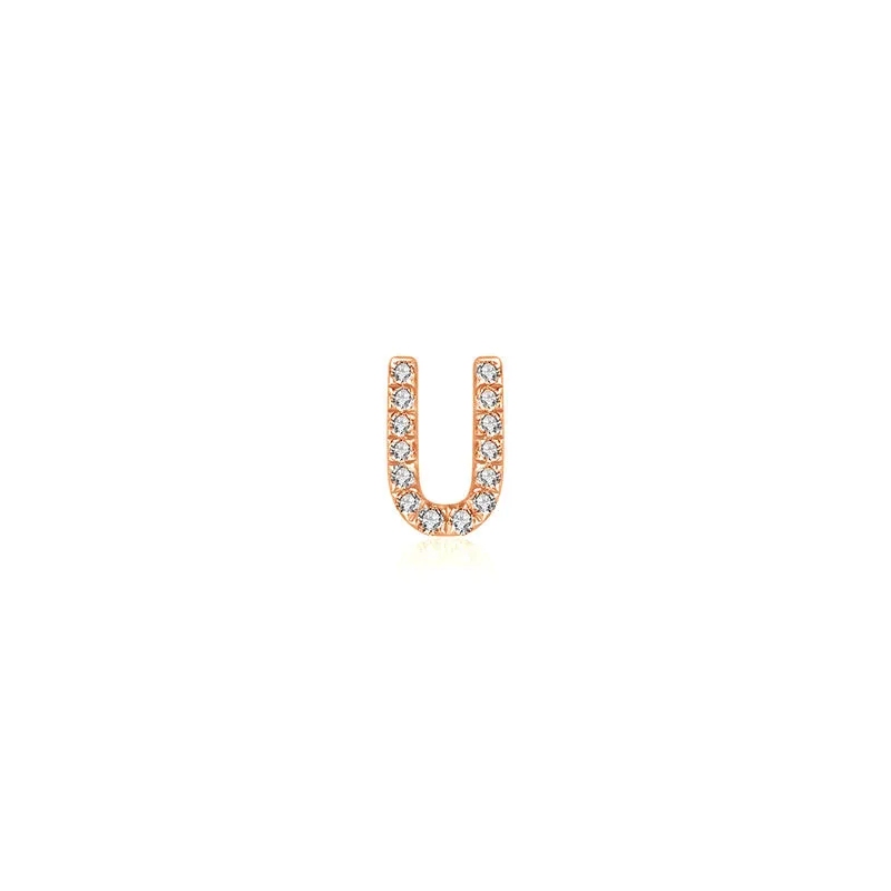 18k Gold Initial Letter "U" Diamond Pandent   Necklace