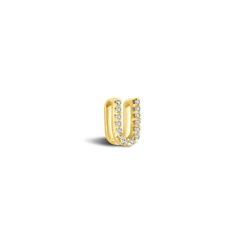 18k Gold Initial Letter "U" Diamond Pandent   Necklace