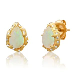 18K Gold Organic Opal and Diamond Stud Earrings