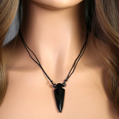 18x44mm Black Jasper Arrowhead Adj Cord Necklace