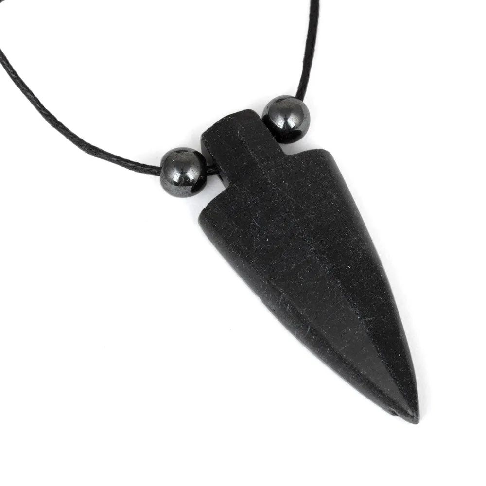 18x44mm Black Jasper Arrowhead Adj Cord Necklace