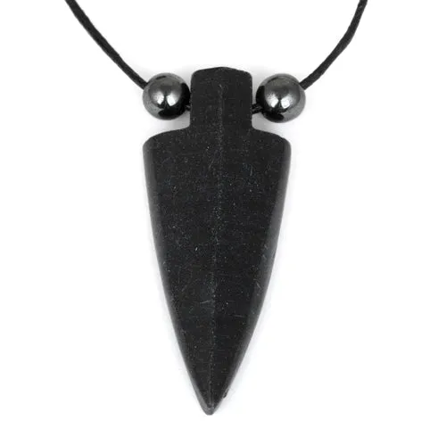 18x44mm Black Jasper Arrowhead Adj Cord Necklace