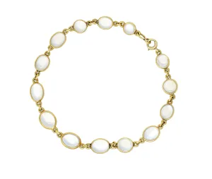 1940's Retro Moonstone 14 Karat Gold Link Bracelet