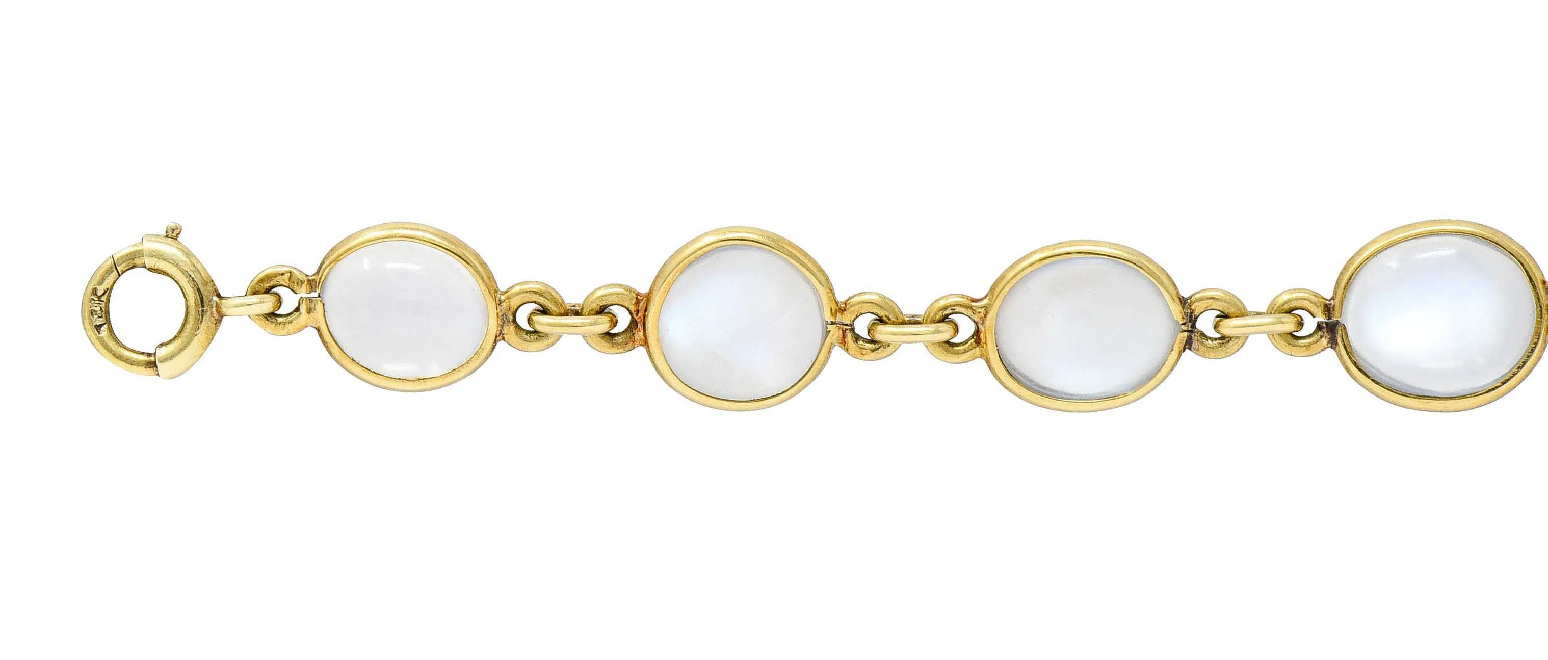 1940's Retro Moonstone 14 Karat Gold Link Bracelet